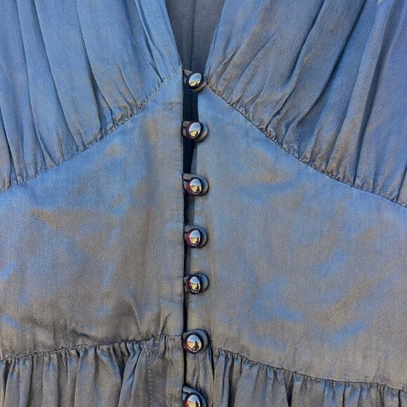 Raquel Allegra Blue Satin Button Midi Dress Witchy Romantic Grunge XS Small - Picture 6 of 9